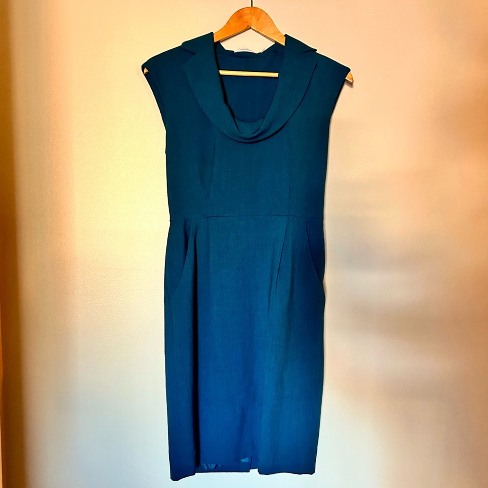 Calvin Klein dark teal side zip shawl collar dress! (She has pockets!)